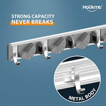 Holikme Metal Mop Broom Holder - 4 Hooks for Wall Storage