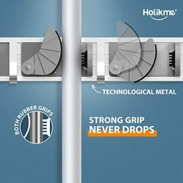 Holikme Metal Mop Broom Holder - 4 Hooks for Wall Storage