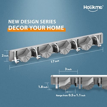 Holikme Metal Mop Broom Holder - 4 Hooks for Wall Storage