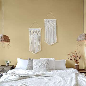 Mkono 2 Pcs Macrame Woven Wall Hanging Boho Chic Geometric Art Decor - Beautiful Bedroom Nursery Apa...