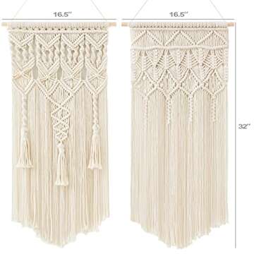 Mkono 2 Pcs Macrame Woven Wall Hanging Boho Chic Geometric Art Decor - Beautiful Bedroom Nursery Apartment Home Decoration, Gift for Girls Adults Birthday Christmas, 32" L x 16.5" W