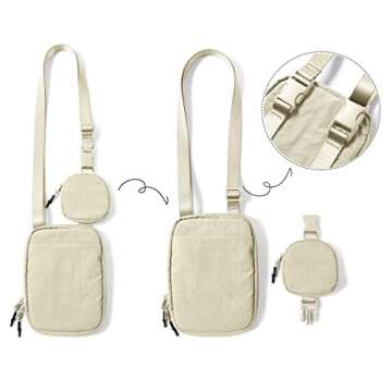 ODODOS Unisex Crossbody Bag with Removable Small Pouch Adjustable Belt Bag for Cell Phone Travel Workout Running Hiking, Beige