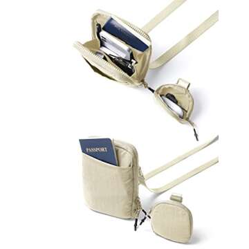 ODODOS Unisex Crossbody Bag with Removable Small Pouch Adjustable Belt Bag for Cell Phone Travel Workout Running Hiking, Beige