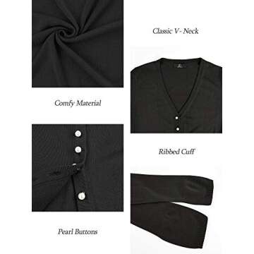 Woolen Bloom Women's Long Cardigan Sweaters Button Up V Neck Lightweight Knit Maxi Dress Cozy Soft Cute Tops Black