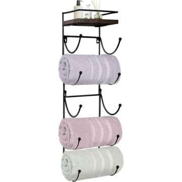 Wall Mounted Towel Rack with Top Shelf & Organizer