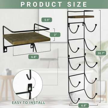 Wall Mounted Towel Rack with Top Shelf & Organizer