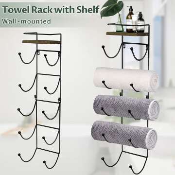 Wall Mounted Towel Rack with Top Shelf & Organizer