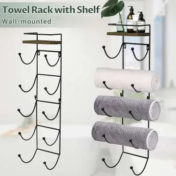 Wall Mounted Towel Rack with Top Shelf & Organizer