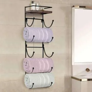 Wall Mounted Towel Rack with Top Shelf & Organizer