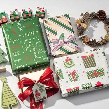 WRAPAHOLIC Christmas Wrapping Paper Set - 4 Rolls Deluxe