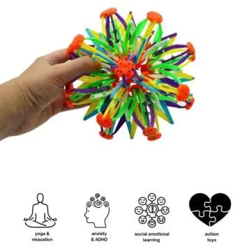 4E's Novelty Expandable Breathing Ball - Stress Reliever Fidget Toys Expands from 6 to 12" for Yoga, Anxiety, Relaxation - Expanding Sphere for Kids & Adult Gift Idea