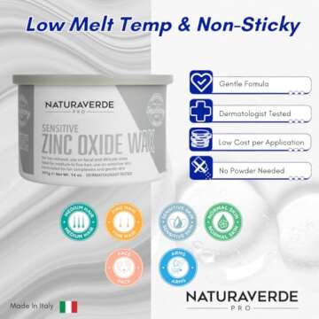 NaturaverdePro Zinc Oxide Soft Wax for Sensitive Skin, Body and Facial Hair Removal, Wax Hair Remover for Women, Sensitive Skin - 14oz