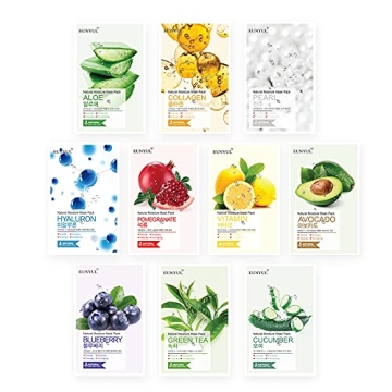EUNYUL [PACK OF 10] Natural Sheet Mask Pack 10 types Korean Skincare Facial Mask Pack/Aloe, Collagen...