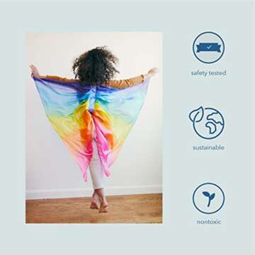 Sarah's Silks Rainbow Fairy Wings | Butterfly Costume for Kids, Real Natural Silk Montessori Waldorf Toys Dress Up for Pretend Play | Hand Dyed Toy for Girls and Boys Ages 3-8