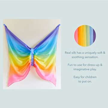 Sarah's Silks Rainbow Fairy Wings | Butterfly Costume for Kids, Real Natural Silk Montessori Waldorf Toys Dress Up for Pretend Play | Hand Dyed Toy for Girls and Boys Ages 3-8