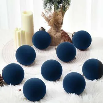 Liliful 15 Pcs Velvet Christmas Balls Bulk Flocked Christmas Tree Ball Ornaments Plastic Xmas Decorative Hanging Ornaments(Navy Blue,3.15 Inch)