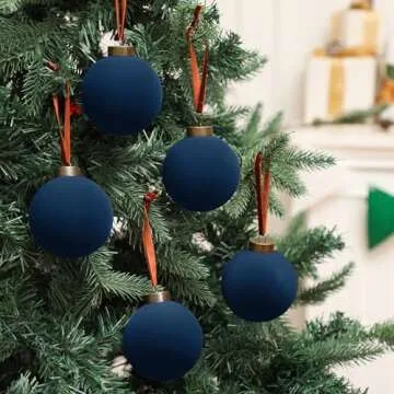 Liliful 15 Pcs Velvet Christmas Balls Bulk Flocked Christmas Tree Ball Ornaments Plastic Xmas Decorative Hanging Ornaments(Navy Blue,3.15 Inch)