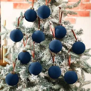Liliful 15 Pcs Velvet Christmas Balls Bulk Flocked Christmas Tree Ball Ornaments Plastic Xmas Decorative Hanging Ornaments(Navy Blue,3.15 Inch)