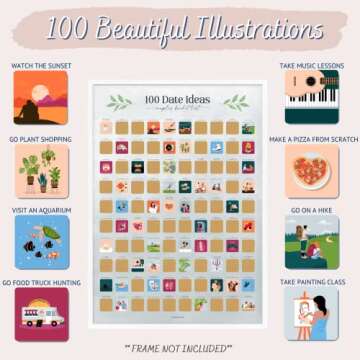 WISHMEAD 100 Dates Scratch Off Poster - Bucket List - Couples Games Date Night Ideas - Wedding Gifts for Couple Games for Couples Gifts - Valentines Day Gifts for Him - Engagement Gift Relationship