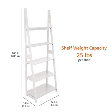 Durable 5-Tier Ladder Bookshelf Organizer in White Finish