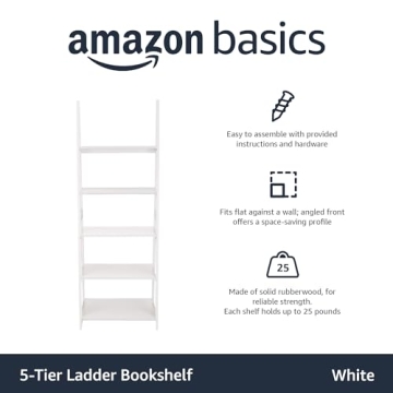 Durable 5-Tier Ladder Bookshelf Organizer in White Finish