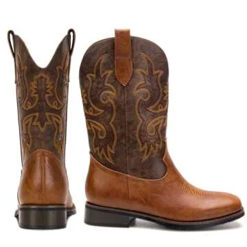 YZNVCG Cowboy Boots for Men - Classic Embroidered Square Toe Country Boot