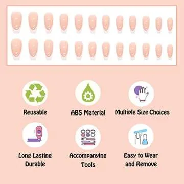 ANDGING Press on Nails Short Medium Coffin, French Tip for Women with Nude Pink White Design, Full Cover Glue on Nails, Reusable Nails Press on Stick on Nails for Christmas 24Pcs