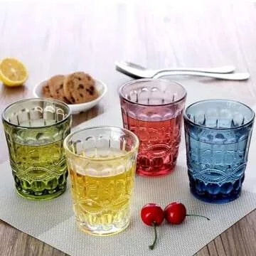 XKXKKE Glasses, Set of 6 Vintage 10 oz Drinking Cups, Embossed Water Glasses, Highball Cocktail Rocks Glass Crystal