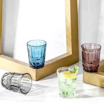 XKXKKE Glasses, Set of 6 Vintage 10 oz Drinking Cups, Embossed Water Glasses, Highball Cocktail Rocks Glass Crystal