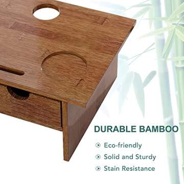 WAYTRIM Bamboo Wood Monitor Stand Ergonomic Computer Riser with Storage Organizer Drawers for Home a...
