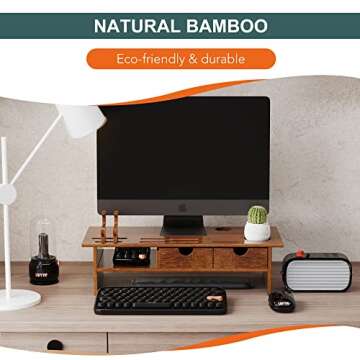 WAYTRIM Bamboo Monitor Stand - Ergonomic Desktop Riser
