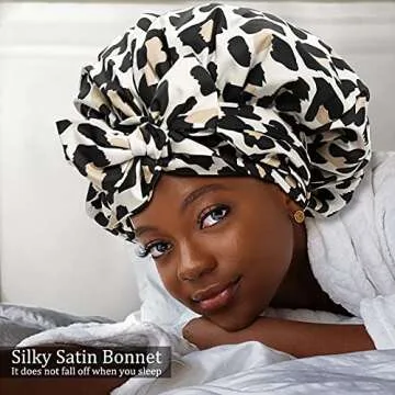 Satin Bonnet for Women, Silk Bonnet for Curly Hair, Silk Hair Bonnet for Sleeping Satin Bonnets for Black Women, Extra Large Bonnet with Tie Band