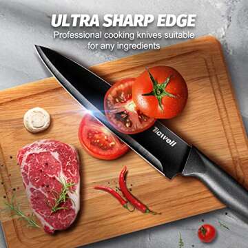 Knife Set 19 Pieces TICWELL Kitchen black Knife Set with Acrylic Premium 13 Carbon with Scissors &Peeler &Knife Sharpener