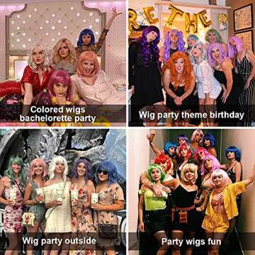 LNERATO Light Blue Wig Short Curly Wavy Bob Wigs for Women Blue Wig with Bangs Shoulder Length Synthetic Cosplay Party Wig Colored Wigs for Women Girls(12" Light Blue)…