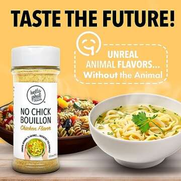 Hella Phat Vegan No Chick Bouillon - Lower Sodium, Flavor-Packed Vegan Broth Powder - Gluten-Free, Non-GMO for Soups, Ramen, Gravy & More - Easy-Dispense, Leak-Proof Shaker Bottle