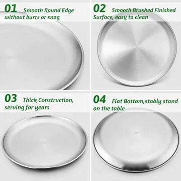 TeamFar Toddler Plates, 8 Inch Stainless Steel Kids Dinner Metal Plates, Round Serving Salad Plates for Camping Outdoor Party, Safe & Healthy, Sturdy & Heavy Duty, Dishwasher Safe – Set of 6