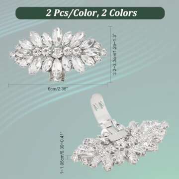 PH PandaHall 2 Pairs Shoe Clips, 2 Colors Rhinestone Crystal Metal Shoe Clips Horse Eye Shape Shoe B...