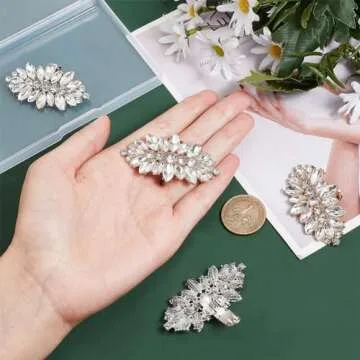 PH PandaHall 2 Pairs Shoe Clips, 2 Colors Rhinestone Crystal Metal Shoe Clips Horse Eye Shape Shoe Buckles Sparkling Shoes Jewelry Charms for Wedding Bride Party Women Shoe Decoration, Golden/Platinum