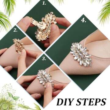 PH PandaHall 2 Pairs Shoe Clips, 2 Colors Rhinestone Crystal Metal Shoe Clips Horse Eye Shape Shoe Buckles Sparkling Shoes Jewelry Charms for Wedding Bride Party Women Shoe Decoration, Golden/Platinum