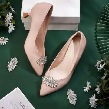 PH PandaHall 2 Pairs Shoe Clips, 2 Colors Rhinestone Crystal Metal Shoe Clips Horse Eye Shape Shoe Buckles Sparkling Shoes Jewelry Charms for Wedding Bride Party Women Shoe Decoration, Golden/Platinum