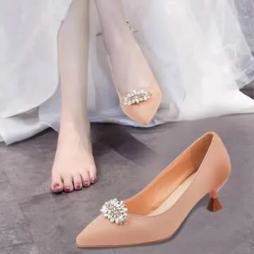 PH PandaHall 2 Pairs Shoe Clips, 2 Colors Rhinestone Crystal Metal Shoe Clips Horse Eye Shape Shoe Buckles Sparkling Shoes Jewelry Charms for Wedding Bride Party Women Shoe Decoration, Golden/Platinum