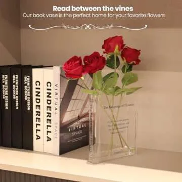 Alpharan Book Vase for Flowers Home Décor,Artistic and Cultural Flavor Decorative Acrylic Clear Vase for Home and Office,Creative Gifts for Book Lovers. (Transparent)