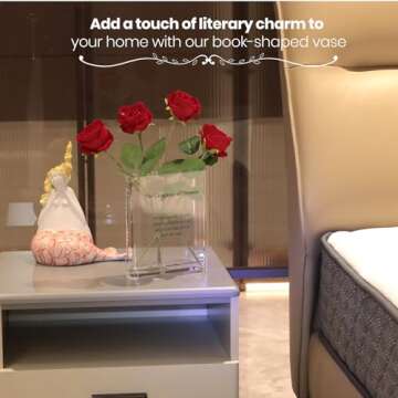 Alpharan Book Vase for Flowers Home Décor,Artistic and Cultural Flavor Decorative Acrylic Clear Vase for Home and Office,Creative Gifts for Book Lovers. (Transparent)