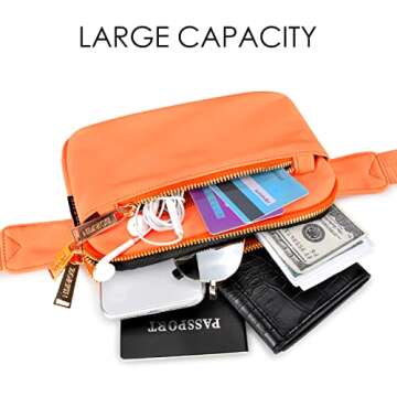 ZORFIN Fanny Packs for Women Men: Crossbody Belt Bag with Adjustable Strap - Fashion Waist Packs for Workout Running Traveling Hiking Orange