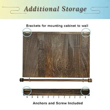 GLANT Rustic Wall Mounted Jewelry Organizer with Wooden Barndoor Decor,Wooden Wall Mount Holder,Jewelry holder for Necklaces, Earings, Bracelets, Ring Holder. Includes matching hook organizer (Rustic)