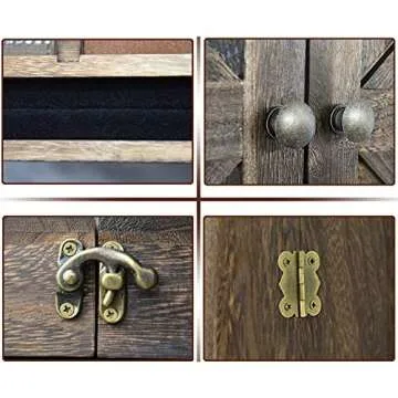 GLANT Rustic Wall Mounted Jewelry Organizer with Wooden Barndoor Decor,Wooden Wall Mount Holder,Jewelry holder for Necklaces, Earings, Bracelets, Ring Holder. Includes matching hook organizer (Rustic)