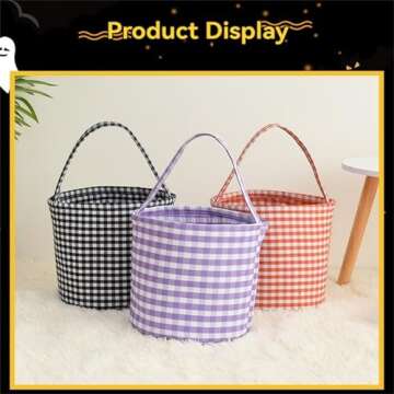 Generic Halloween Trick or Treat Candy Bags,Black In White FarmhouseTartan Lattice Reusable Bucket (Orange, One Size), w9YzunYdG