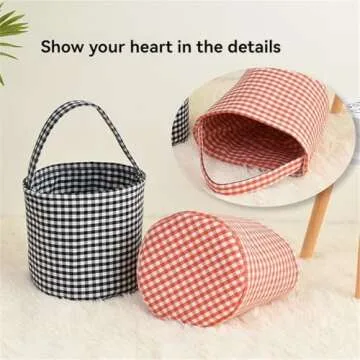 Generic Halloween Trick or Treat Candy Bags,Black In White FarmhouseTartan Lattice Reusable Bucket (Orange, One Size), w9YzunYdG
