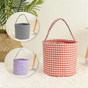 Generic Halloween Trick or Treat Candy Bags,Black In White FarmhouseTartan Lattice Reusable Bucket (Orange, One Size), w9YzunYdG