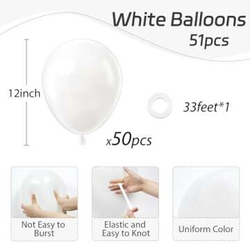 Awenztech White Balloons 12 inch, White Latex Balloons 50pcs Party Balloons for Engagement Bachelore...